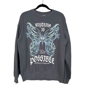 H&M Butterfly Anything is Possible Gray oversized Sweatshirt